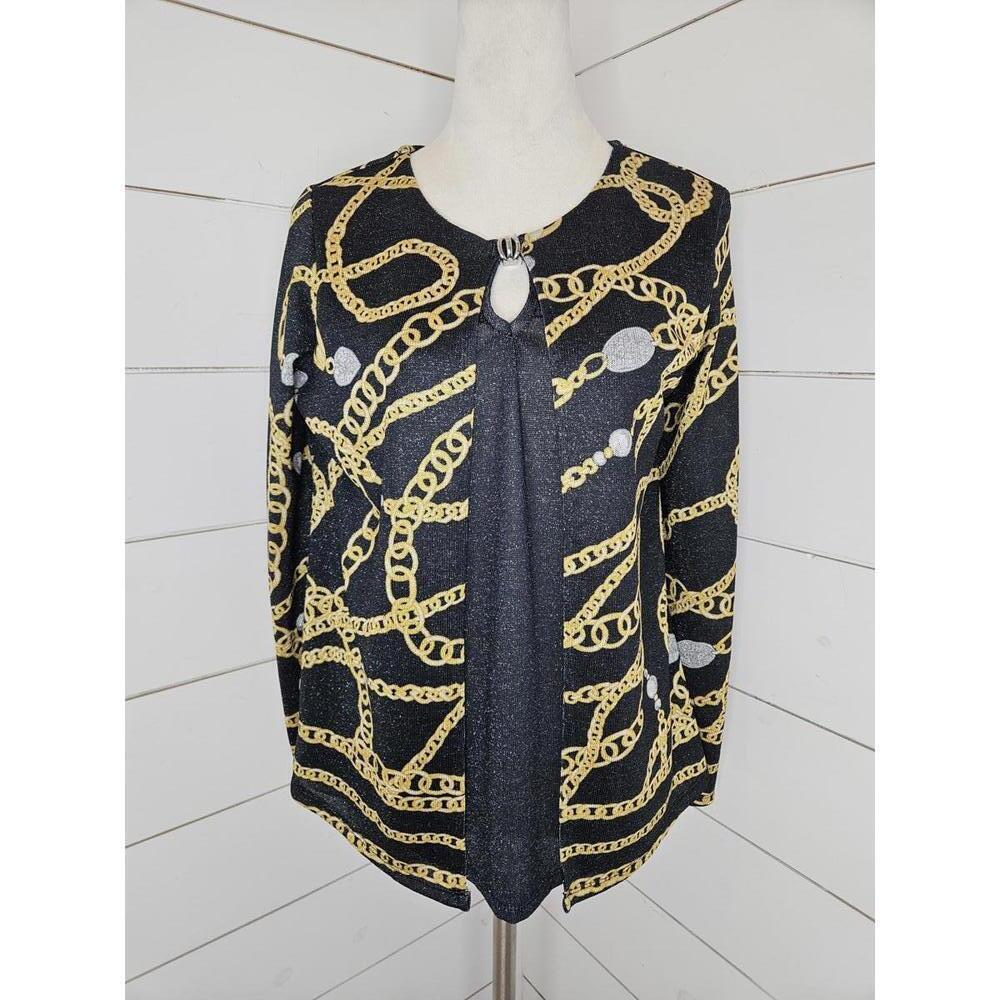 Rebecca Malone Medium Black gold & silver metaillic cardigan with attached shell
